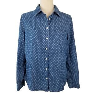 Talbots Blue White Dot  Button Down 3/4 or Long Sleeve  Top Size 8